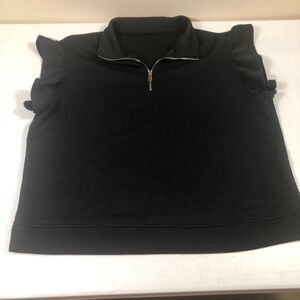 Womens Black Ruffle Sleeve Top Quarter Zip Textured Knit Blouse 2XL‎ Whimsigoth